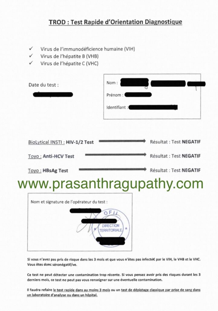 OFII Medical Test for New Arrivals in France: TROD Report for Hepatitis B, Hepatitis C & HIV