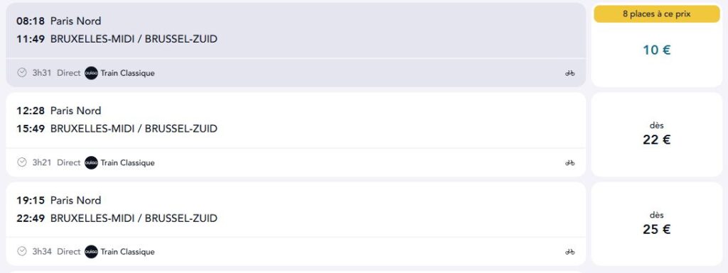 Paris-Brussels OUIGO Train Service timings